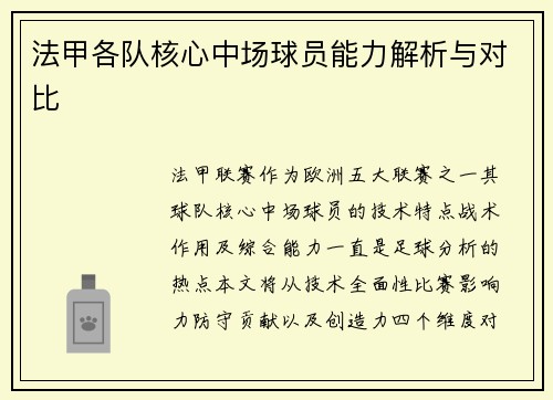 法甲各队核心中场球员能力解析与对比
